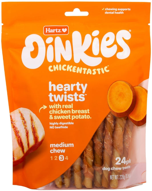 144 count (6 x 24 ct) Hartz Oinkies Chickentastic Hearty Twists for Dogs