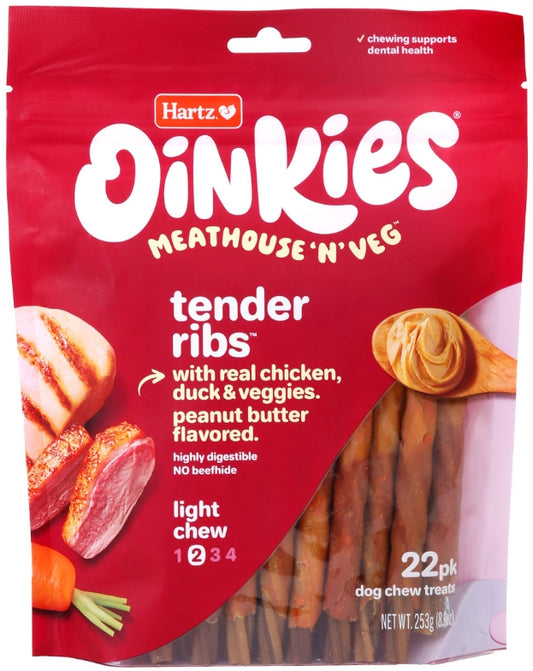 132 count (6 x 22 ct) Hartz Oinkies Meathouse n Veg Tender Rib Treats for Dogs