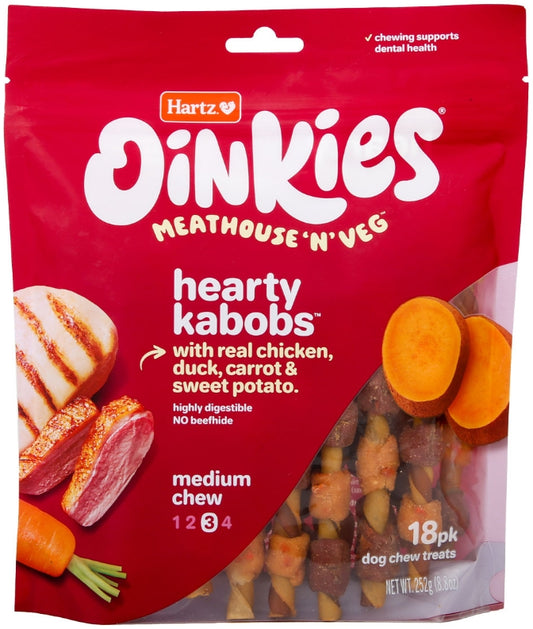 108 count (6 x 18 ct) Hartz Oinkies Meathouse n Veg Hearty Kabobs for Dogs