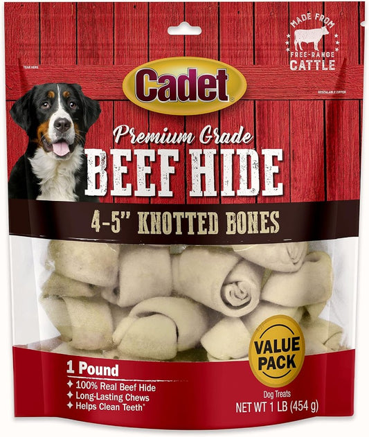 3 lbs (3 x 1 lb) Cadet Premium Grade Beef Hide Knotted Bones 4 Inch