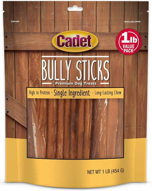 2 lbs (2 x 1 lb) Cadet Single Ingredient Bully Sticks for Dogs Small