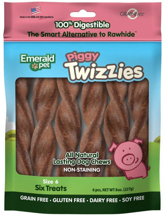 6 count Emerald Pet Piggy Twizzies Natural Dog Chews