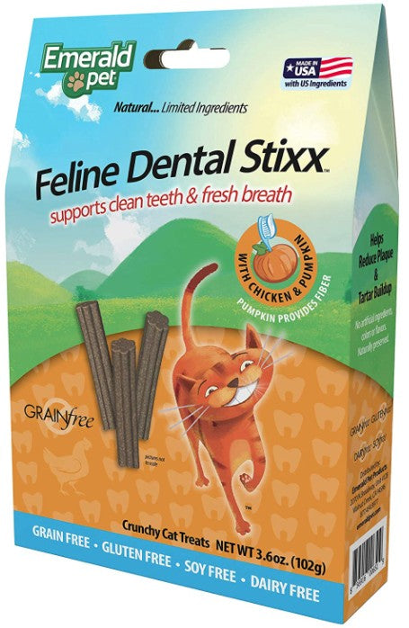 3.6 oz Emerald Pet Feline Dental Stixx Chicken and Pumpkin Recipe