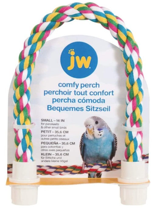 Small - 3 count JW Pet Flexible Multi-Color Comfy Rope Perch 14" Long for Birds