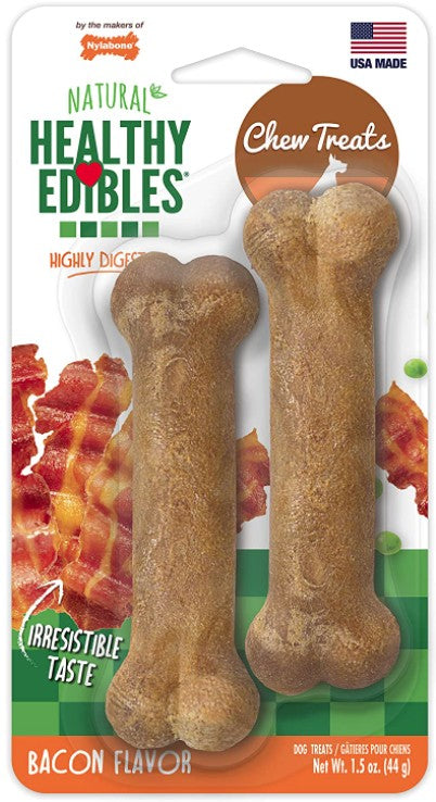 24 count (12 x 2 ct) Nylabone Healthy Edibles Chews Bacon Petite