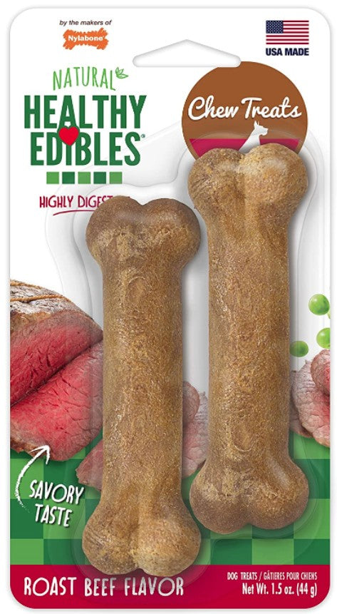 12 count (6 x 2 ct) Nylabone Healthy Edibles Chews Roast Beef Petite