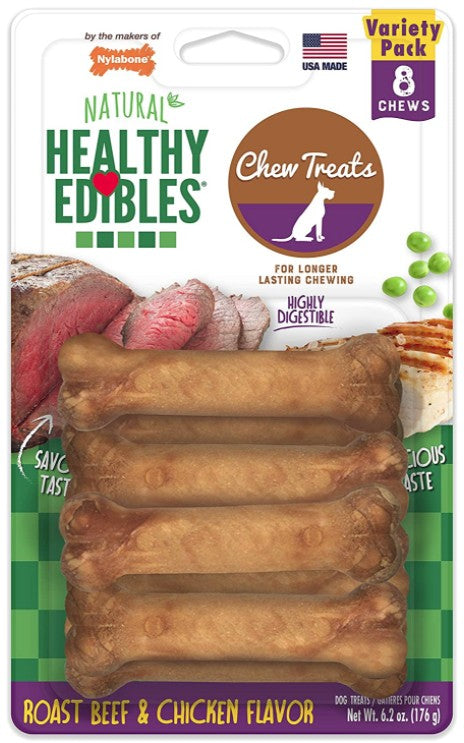 64 count (8 x 8 ct) Nylabone Healthy Edibles Chews Roast Beef and Chicken Flavor Petite