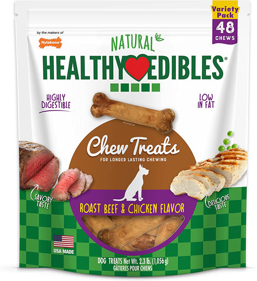 Nylabone Healthy Edibles All Natural Long Lasting Roast Beef and Chicken Flavor Chew Treats 48 Count; Roast Beef Chicken; 1ea-XS-Petite