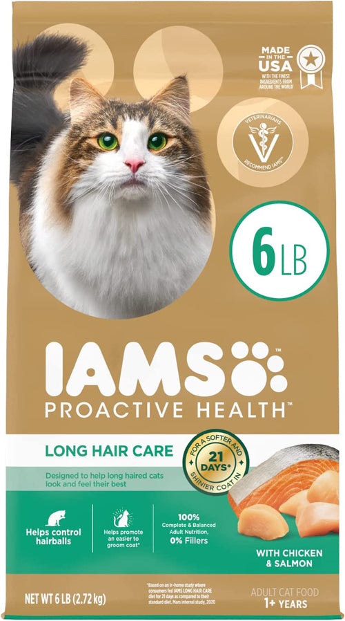 IAMS ProActive Health Adult Long Hair Dry Cat Food Chicken Salmon; 1ea-6 lb