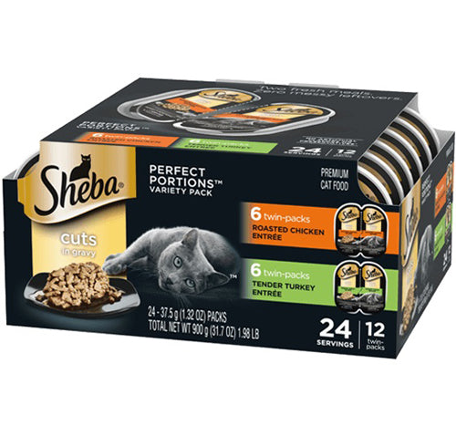 Sheba Perfect Portions Cuts Roasted Chicken- Turkey Grain Free Cat Food 2.6Oz-12Pk