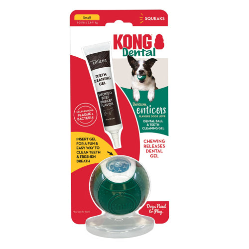 KONG Dental Ball w/Tropiclean Enticer Teeth Cleaning Gel Honey Chicken 1ea/SM, 1 oz