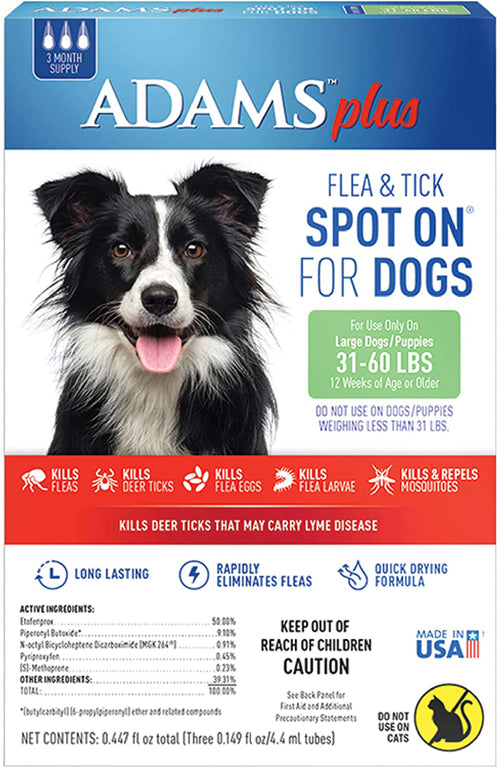 Adams Plus Flea and Tick Prevention Spot On for Dogs; Large Dogs 31 to 60 lbs