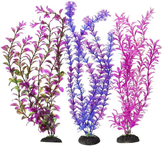 Penn Plax Colorful Plastic Aquarium Plant Pack 16 Inch Assorted Colors