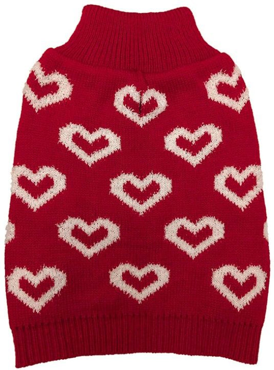 Fashion Pet All Over Hearts Dog Sweater Red