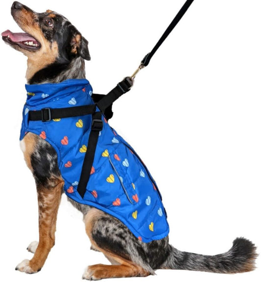 Fashion Pet Puffy Heart Harness Coat Blue