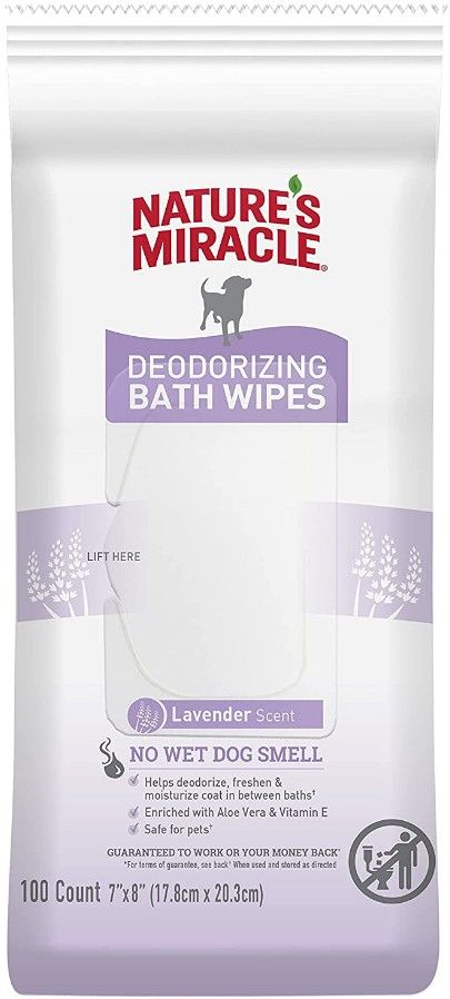 Natures Miracle Deodorizing Bath Wipes for Dogs Lavender Scent