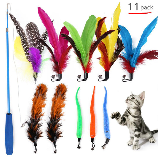11 Pcs Replacement Cat Feather Toy Set, Cat Feather Teaser Wand Toy - Super-Petmart