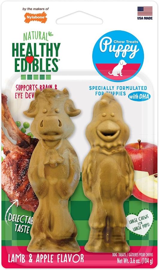 Nylabone Healthy Edibles Farm Friends Puppy Chew Treats Lamb and Apple Large