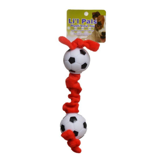 Li'l Pals Soccer Ball Plush Tug Dog Toy Red, Black and White