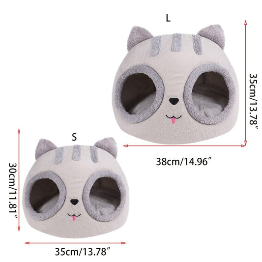 Warm Cat Head Shaped Pet Cat Dog Bed Removable Cushion Winter Kitten Cushion Indoor Pet House Kitty Shape Puppy House Durable