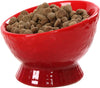 Raised Cat Food Bowl - Ceramic Cat Bowls Elevated for Indoor Cats anti Vomiting, Enhanced Pet Food and Water Bowl with Stand for Cats and Small Dogs, Stress Free Tilted Cat Feeding Bowl, Red