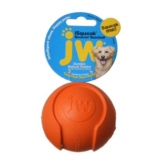 JW Pet iSqueak Bouncing Baseball Rubber Dog Toy