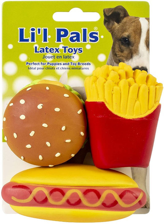 3 count Lil Pals Lil Pals Latex Hamburger, Fries, and Hotdog Dog Toys