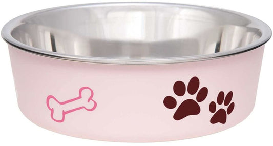 Loving Pets Stainless Steel & Light Pink Dish with Rubber Base