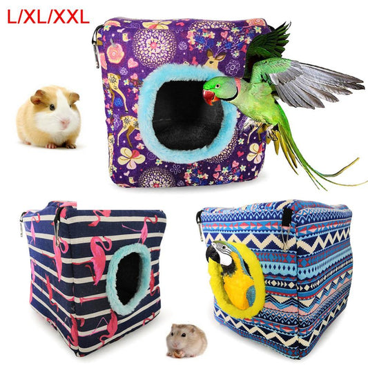 Pet Bird Parrot Winter Plush Soft Warm Flamingo Sika Deer Square Color Design Tree Hole Sleeping Hanging Nests Hammock House Bed