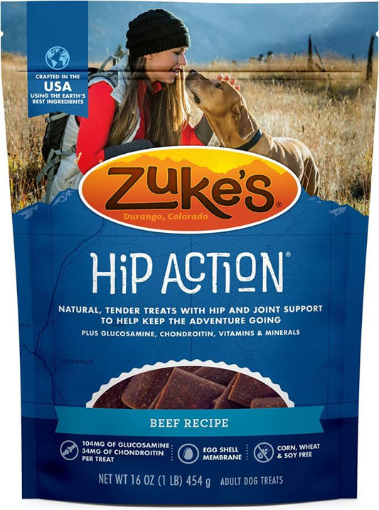 Zukes Hip Action Hip & Joint Supplement Dog Treat - Roasted Beef Recipe