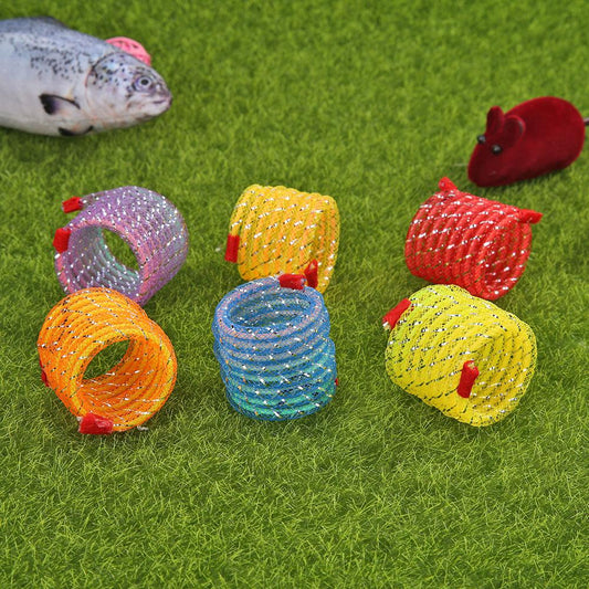 6/12Pcs Funny Cats Mini Spring Line Tube Toy Kitten Chase Plastic Dynamic Lovely Flexible Interactive Toys Color Random Cat Toy