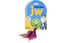 JW Pet Cataction Feather Ball with Bell Cat Toy Green One Size