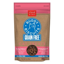 Cloud Star Grain-Free Buddy Biscuits With Savory Turkey and Cheddar Cat Treats; 3-Oz. Bag