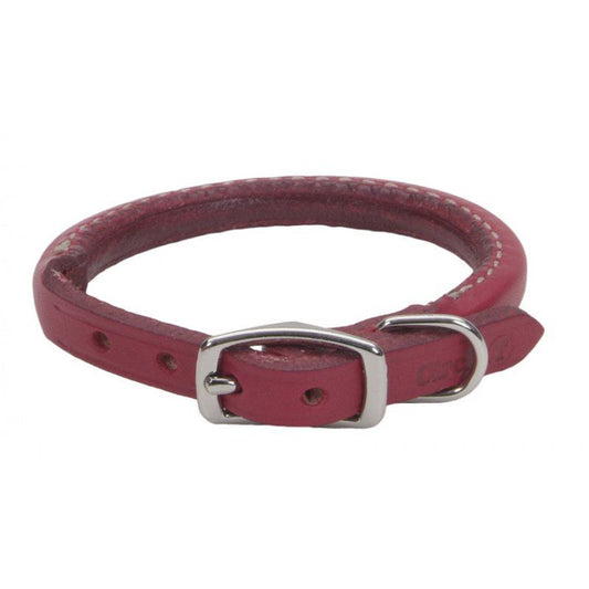 Circle T Oak Tanned Leather Round Dog Collar - Red