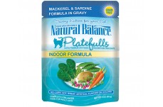 Natural Balance Pet Foods Platefulls Indoor Mackerel and Sardine Formula in Gravy Cat Wet Food 3 oz 24 Pack