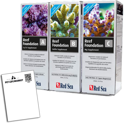 Red Sea Reef Foundation ABC Complete Liquid Supplement Reef Foundation A Calcium : 8.5 fl. oz Reef Foundation B KH-Alkalinity: 8.5 fl. oz Reef Foundation C Magnesium: 8.5 fl. oz