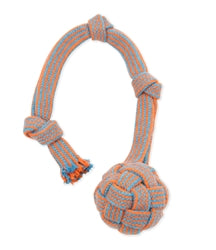 Mammoth Pet Products EXTRA Flossy Webbing Ball w-Fling Handle Dog Toy Orange-Blue; 1ea-SM; 16 in