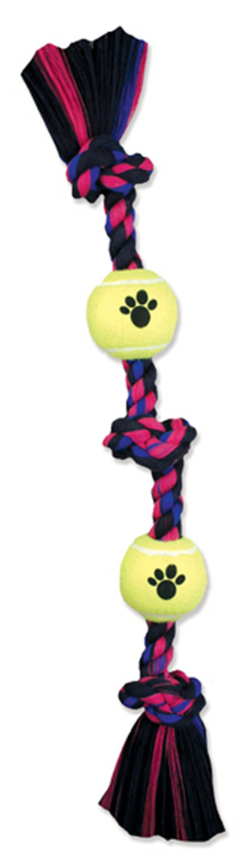 Mammoth Pet Products 3 Knot Tug Dog toy w-4in Tennis Ball 3 Knots Rope with Tennis Ball Multi-Color 20 in Medium