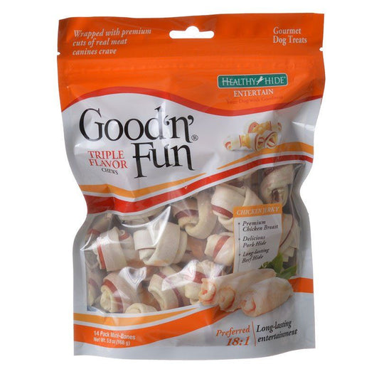 Healthy Hide Good 'n' Fun Triple-Flavor Bones - Beef, Pork & Chicken