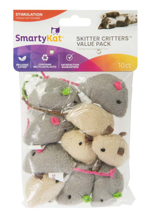 SmartyKat Skitter Critters Mice Catnip Toy Grey; Tan 10 Count Value Pack