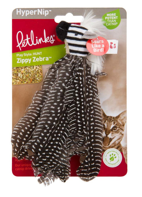 Petlinks Safari HappyNip Zippy Zebra Feathers Catnip Toy Black; White Medium