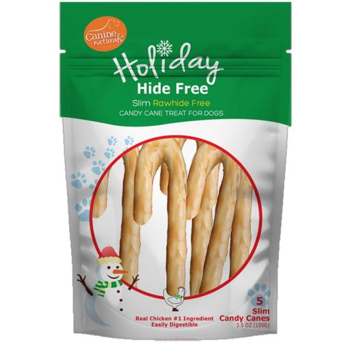 Canine Natural Hide Free Chicken Slim Holiday Candy Cane 5Ct