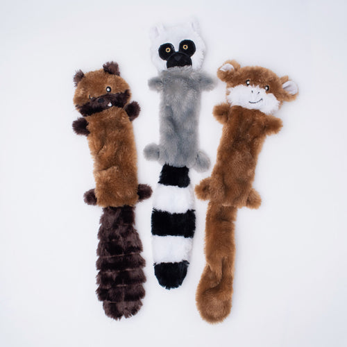 ZippyPaws Skinny Peltz Dog Toy Chipmunk; Lemur; Monkey 1ea-LG; 3 pk