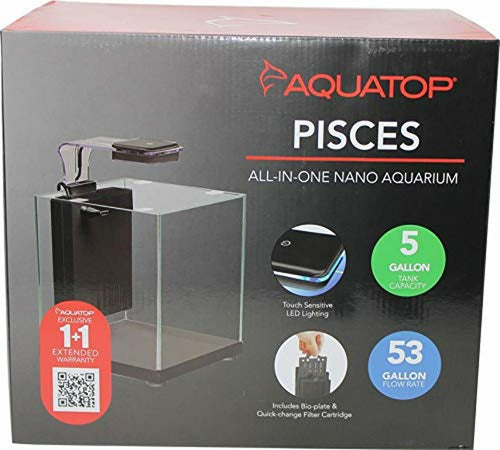 Aquatop PISCES All-in-one Nano Cube Glass Aquarium Kit 5gal Black; Clear Nano 5 gallons