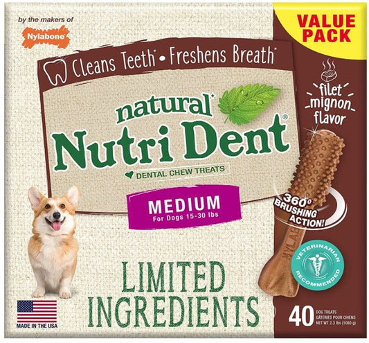 Nylabone Natural Nutri Dent Filet Mignon Dental Chews - Limited Ingredients