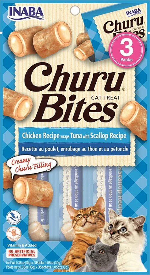 Inaba Cat Churu Bite Chkn Wrap Tuna Scallop 6Ct-1.05Oz