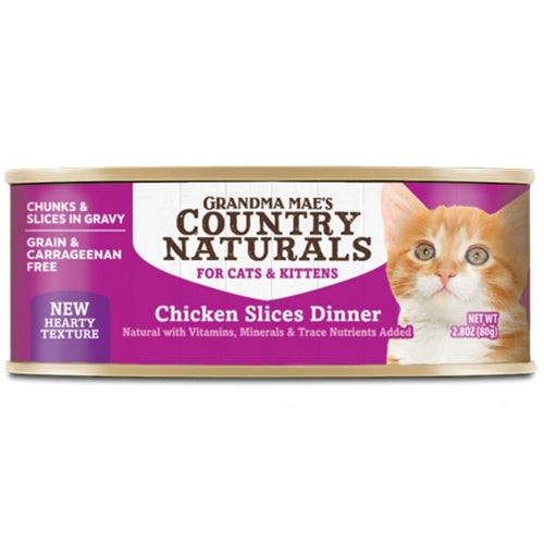 Grandma Mae's Country Naturals Slices in Gravy Dinner Canned Cat Food Chicken Slices, 2.8 oz