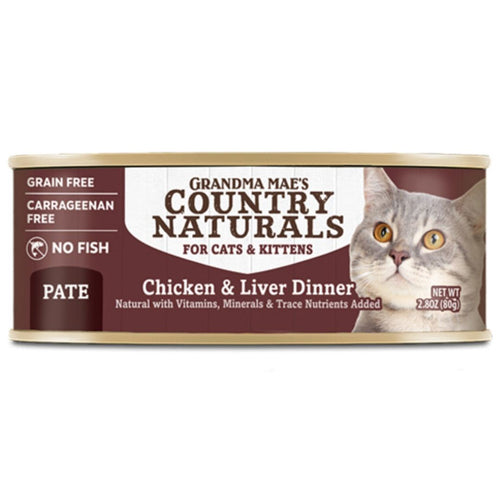Grandma Mae's Country Naturals Pate Dinner Canned Cat Food Chicken  Liver, 2.8 oz