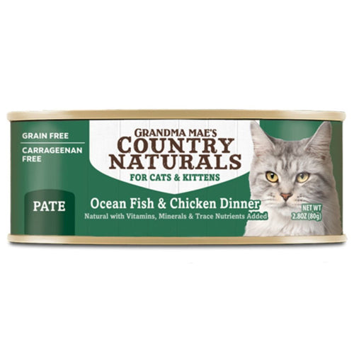Grandma Mae's Country Naturals Pate Dinner Canned Cat Food Ocean Fish  Chicken, 2.8 oz