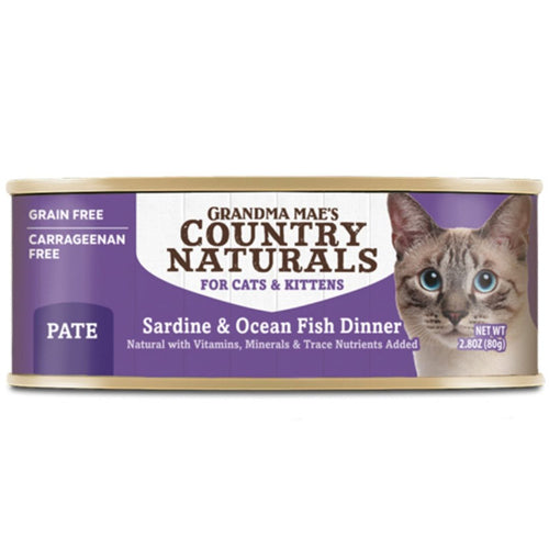 Grandma Mae's Country Naturals Pate Dinner Canned Cat Food Sardine  Ocean Fish, 2.8 oz